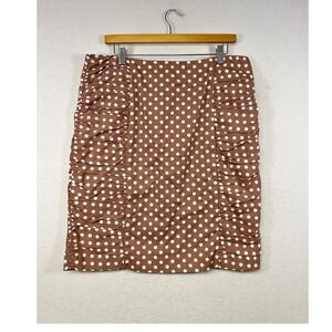 Downeast Brown White Polka Dot Ruched Pencil Skirt Size L